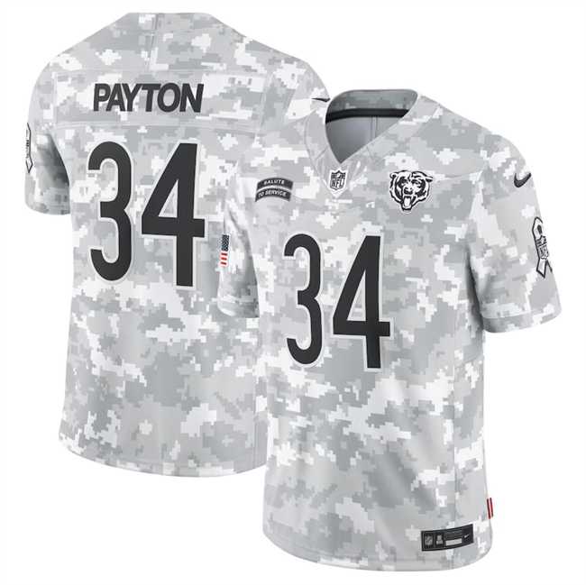 Mens Chicago Bears #34 Walter Payton 2024 Arctic Camo Salute To Service Limited Stitched Jersey Dyin